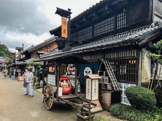 Nikko, Tochigi, Japan 12, July 2022: Edo Wonderland Nikko Edomura, Japanese Edo period-style buildings are lined up in the theme park, and they have been dressed in Edo period costumes and used as the stage for TV dramas.