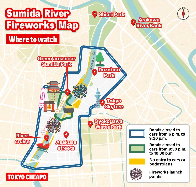 Sumida River Fireworks Map